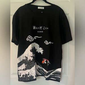 Men's New With Tags ChArmkpR Junge Black Tee With Koi Fish and Wave
